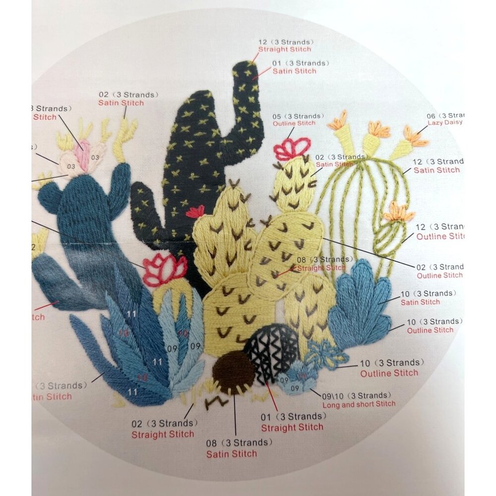 Embroidery DIY Art Kit With Pre-Printed Cloth & Instructions